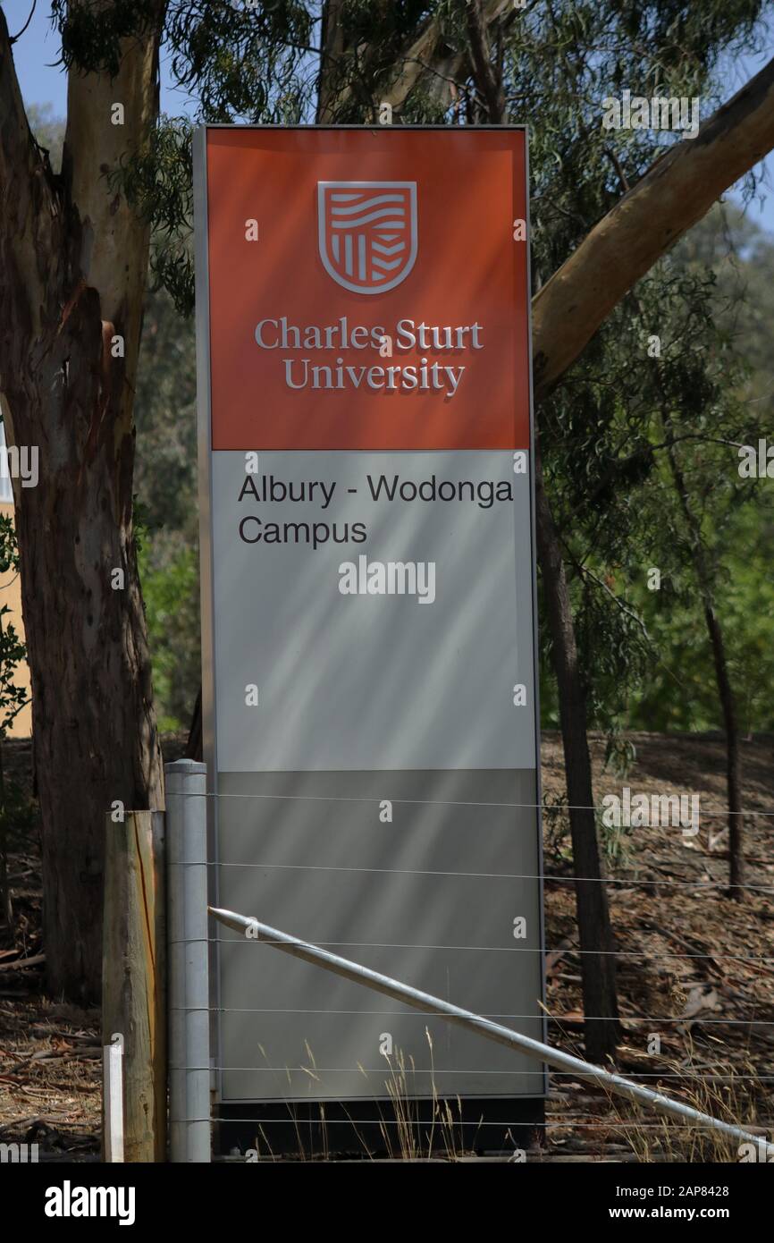 Segno universitario di Charles Sturt, Albury, Australia Foto Stock