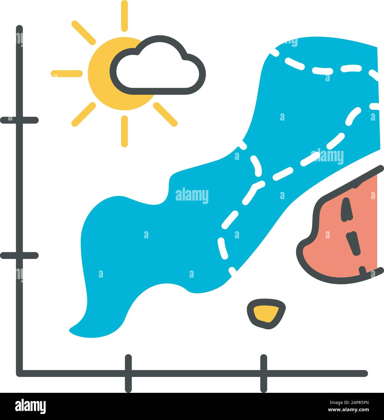 Icona del colore della mappa della temperatura. Presentazione previsioni meteo. Grafico delle informazioni, grafico dei dati. Presentazione dell'attività sismica. Il cambiamento climatico è stato travisato. Stat Illustrazione Vettoriale