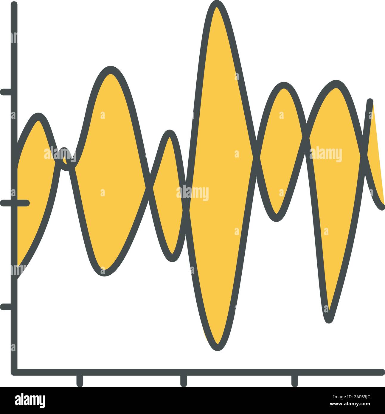 Icona del colore del grafico del flusso. Tabella sismica. Ampiezze e onde di movimento. Diagramma della curva di radiazione. Ricerca scientifica. Meteo report. Flusso di vibrazioni visuali Illustrazione Vettoriale