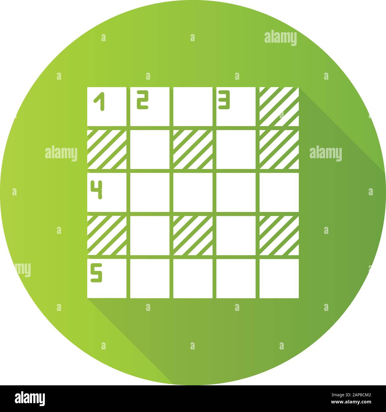 Matematica puzzle verde piatto disegno lungo ombra glifo icona. Griglia Sudoku. Posizionamento del numero. Gioco logico. Cruciverba criptica. Esercizio mentale. Cervello te Illustrazione Vettoriale