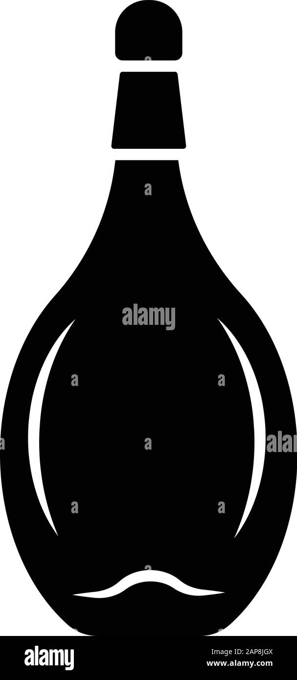 Icona glyph servizio vino. Bevande alcoliche. Bottiglia di Chianti con tappo. Festa, festa dolce aperitivo. Bar, ristorante, cantina. Simbolo di silhouette. Illustrazione Vettoriale