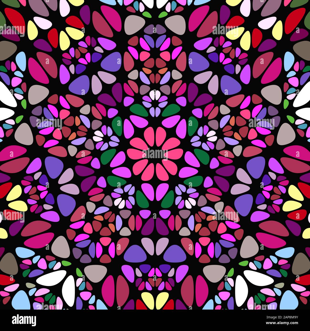 Astratto geometrico pietra mosaico sfondo - psichedelico colorato circolare ipnotico vettore arte con forme curve Illustrazione Vettoriale