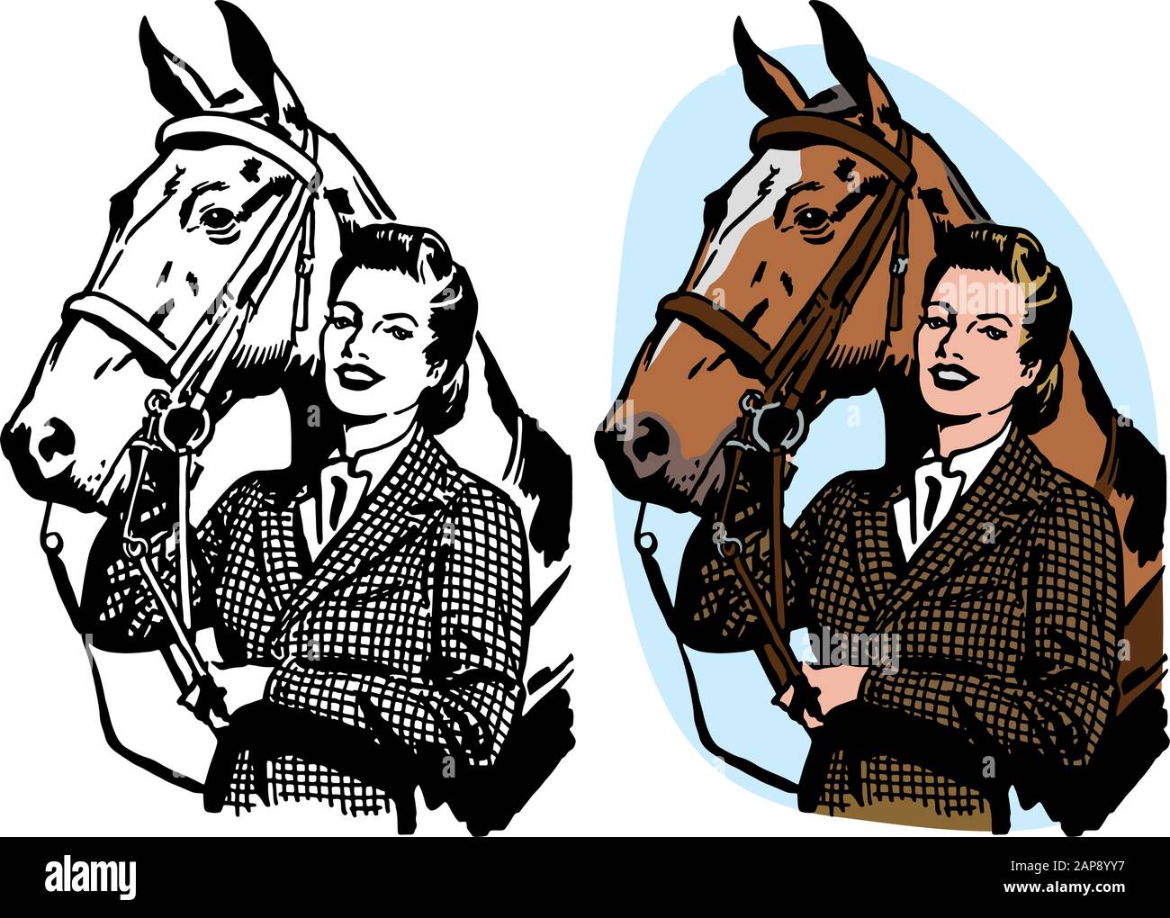 Una donna equestre e il suo cavallo. Illustrazione Vettoriale