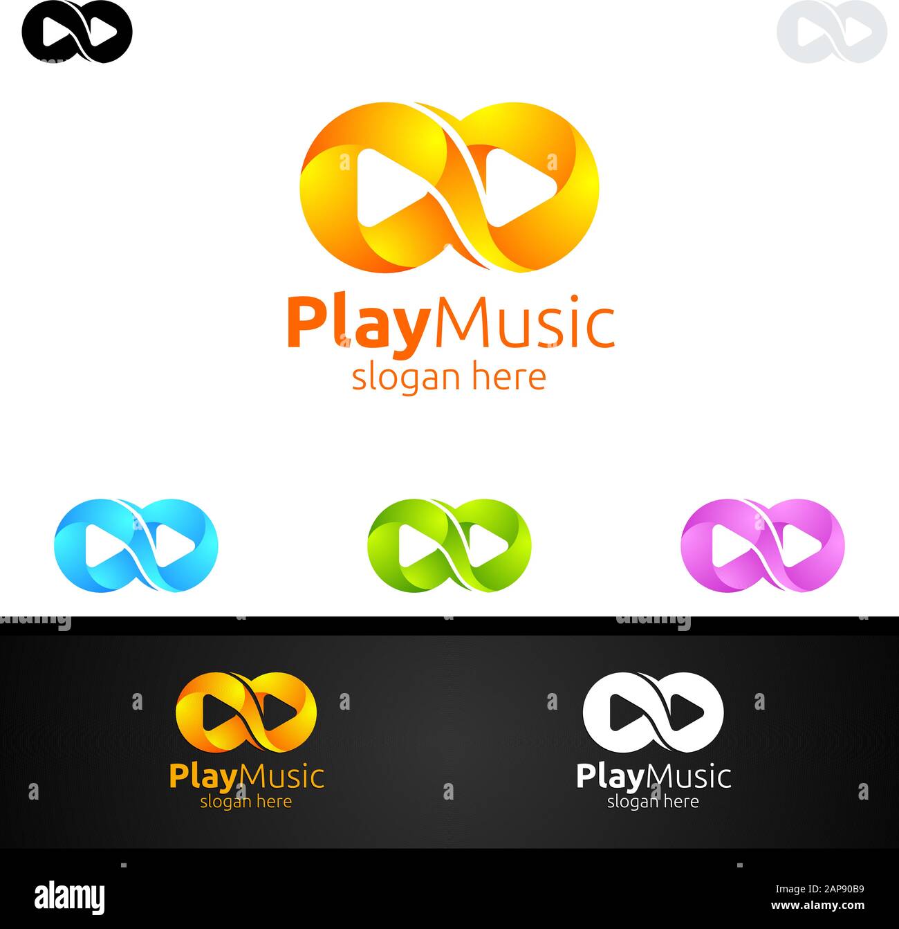 Abstract Logo musicale con la nota e il concetto di riproduzione Illustrazione Vettoriale