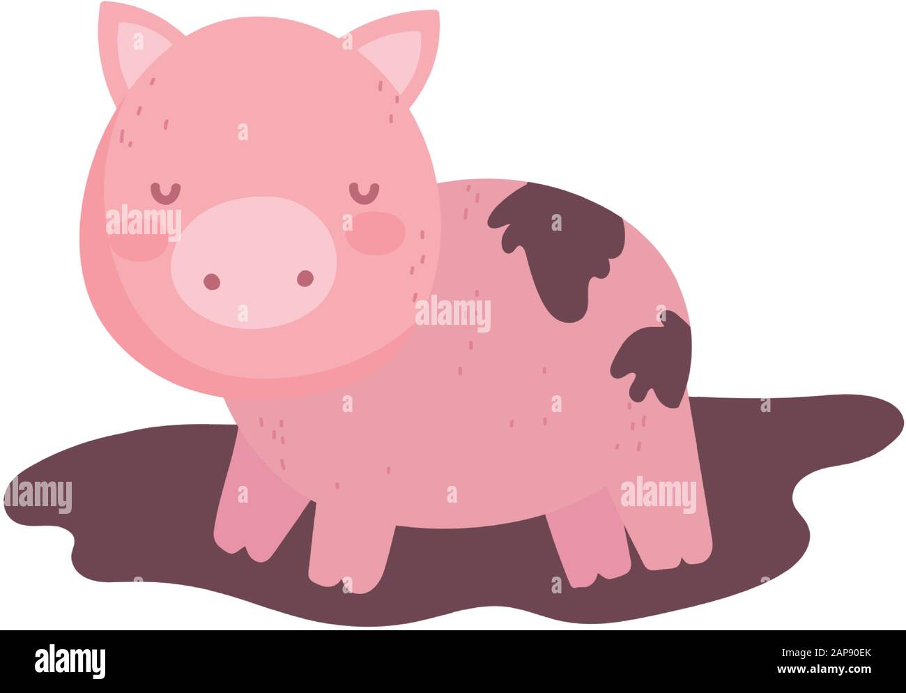 maiale nella fattoria di fango animale cartone animato illustrazione vettore Illustrazione Vettoriale