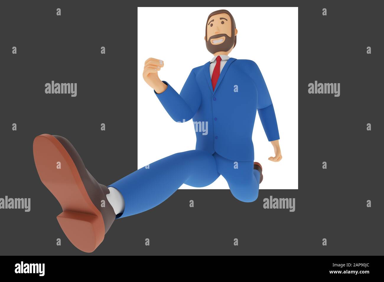 L'uomo d'affari del personaggio dei cartoni animati sta correndo Il concetto di mancanza di tempo sul lavoro. rendering 3d Foto Stock