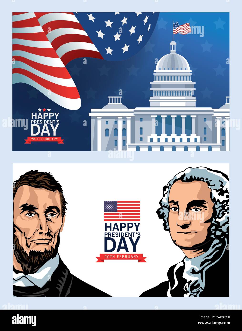 poster di un giorno dei presidenti felici con lincoln e washington Illustrazione Vettoriale