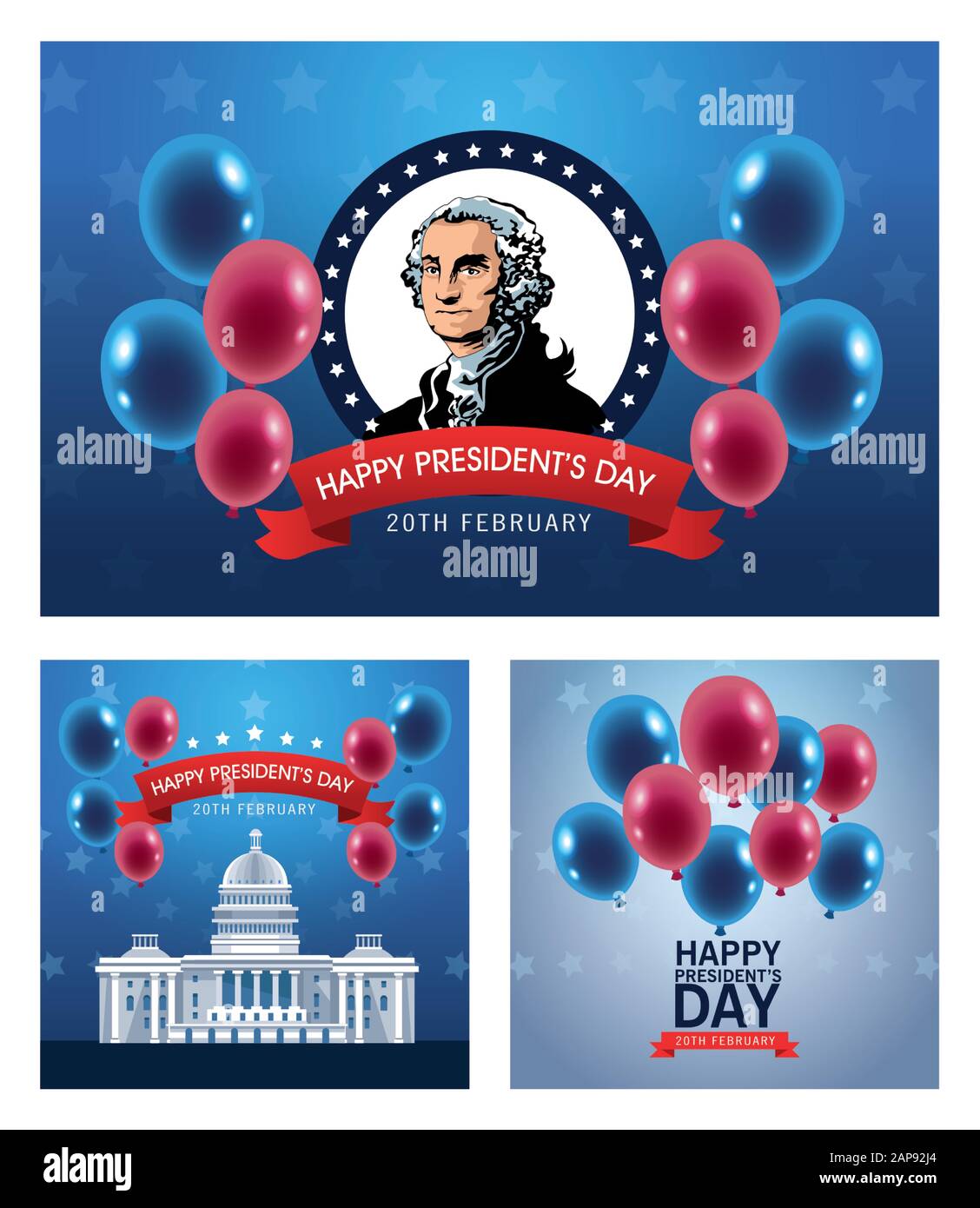 poster di un giorno dei presidenti felici con george washington Illustrazione Vettoriale