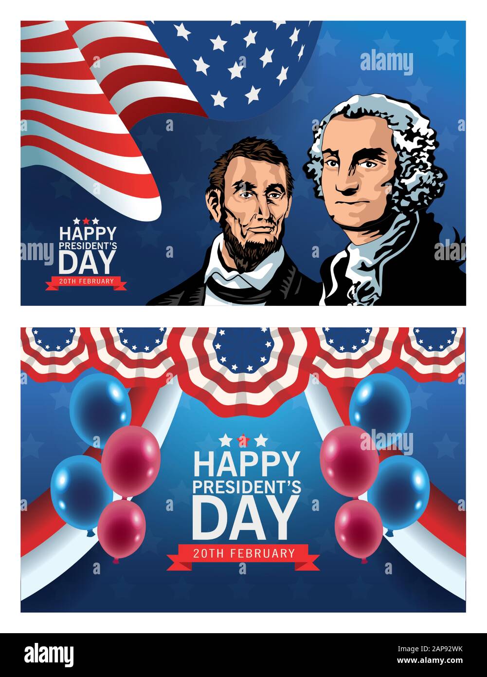poster di un giorno dei presidenti felici con lincoln e washington Illustrazione Vettoriale