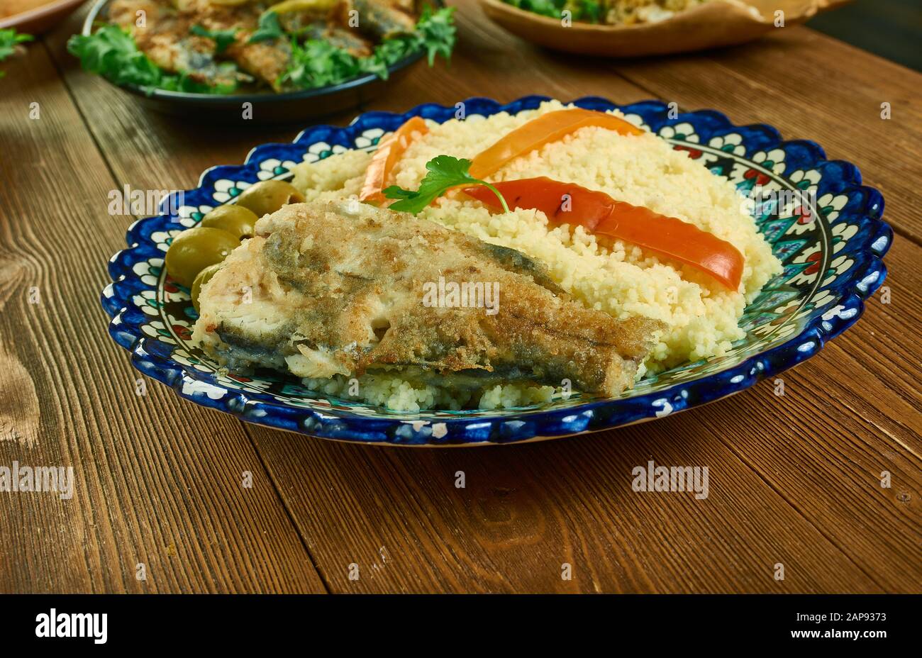 Il cous cous au merou - Tunisian-Style cuscus con pesce Foto Stock