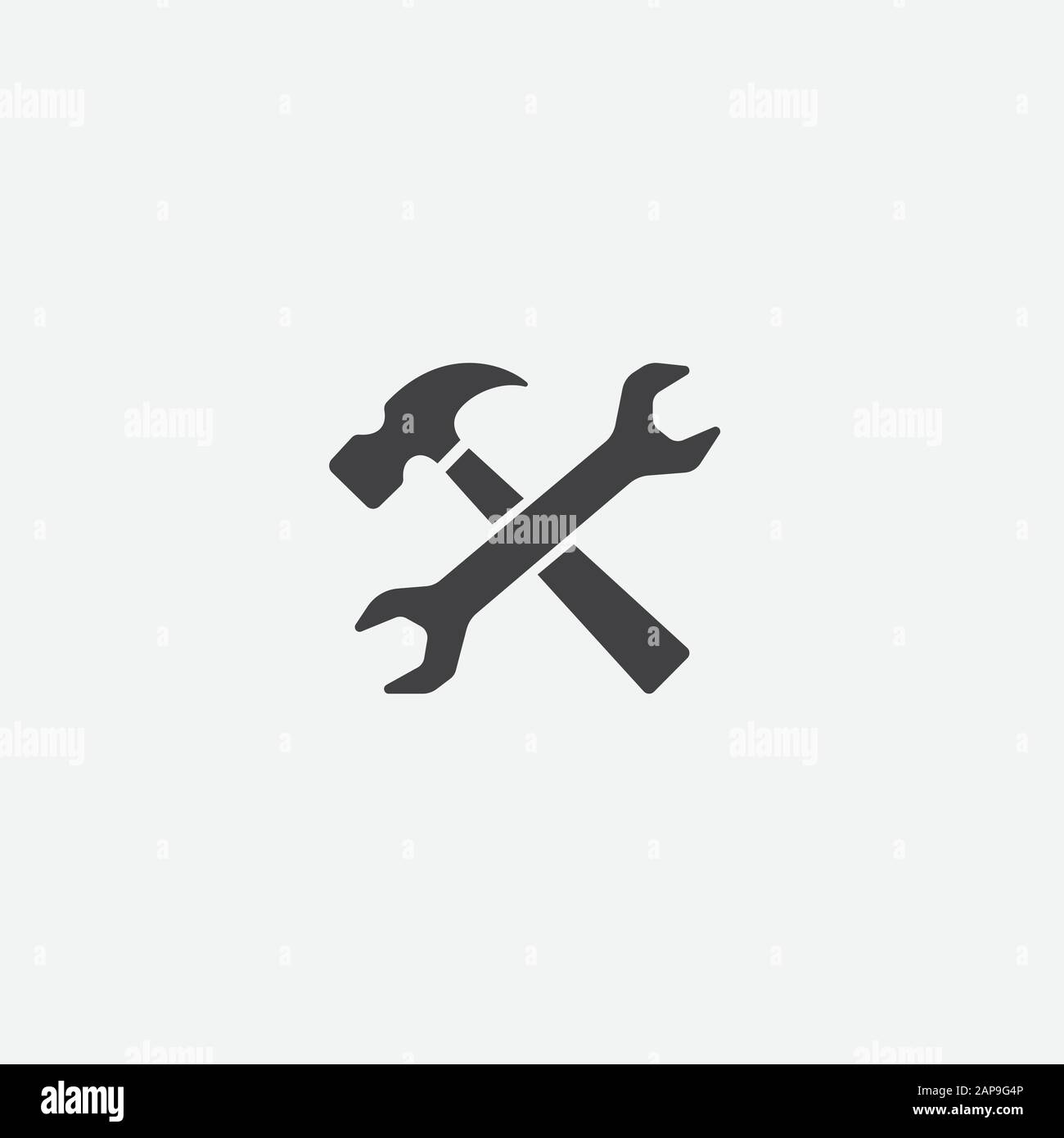 Icone vettoriali degli strumenti di manutenzione, icone del set di strumenti per chiave e martello, icona del vettore piatto degli strumenti di assistenza riparazione Illustrazione Vettoriale