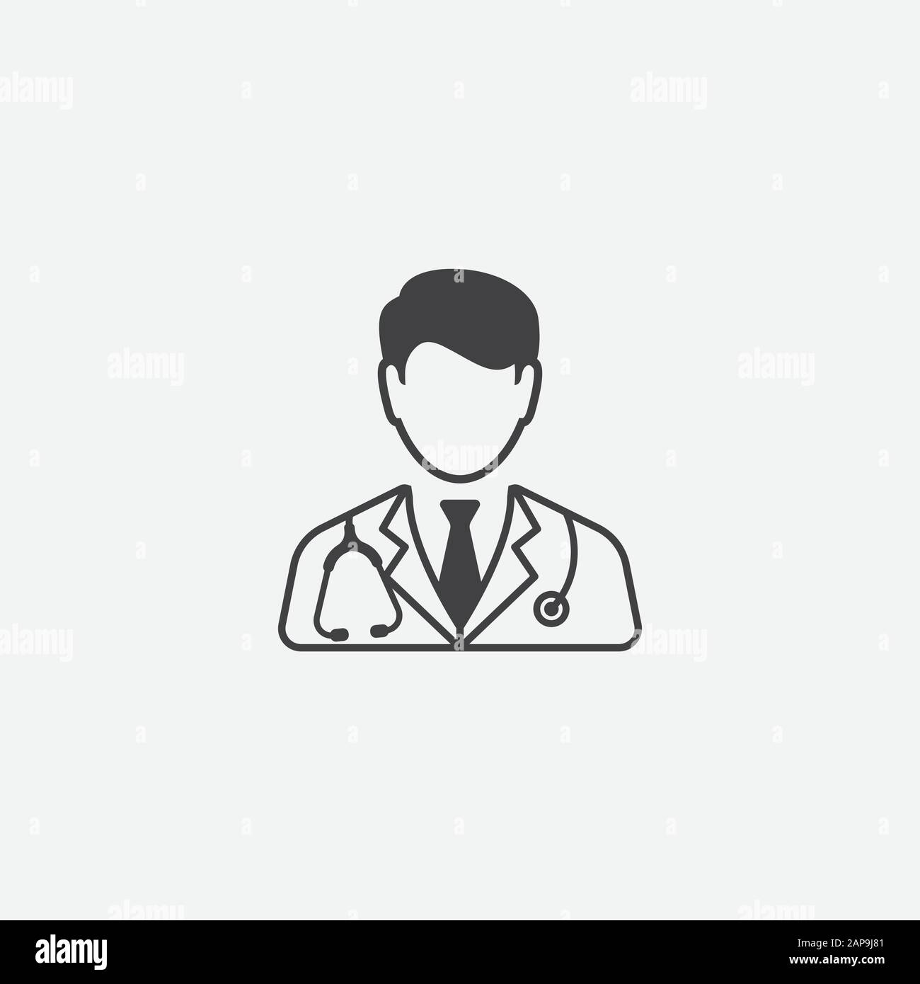 Dottore con disegno icona lineare stetoscopio, medico medico icona vettore piatto per applicazioni e siti web, medico illustrazione logo Illustrazione Vettoriale