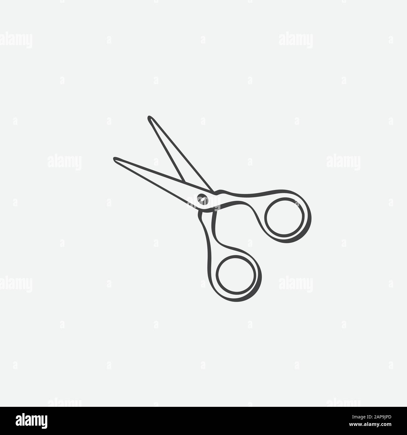 Modello vettoriale con logo Icona lineare piatto a forbice, simbolo di taglio, icona di taglio Illustrazione Vettoriale