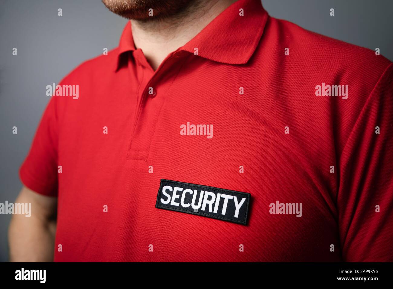 primo piano del badge uniforme della guardia di servizio di sicurezza Foto Stock