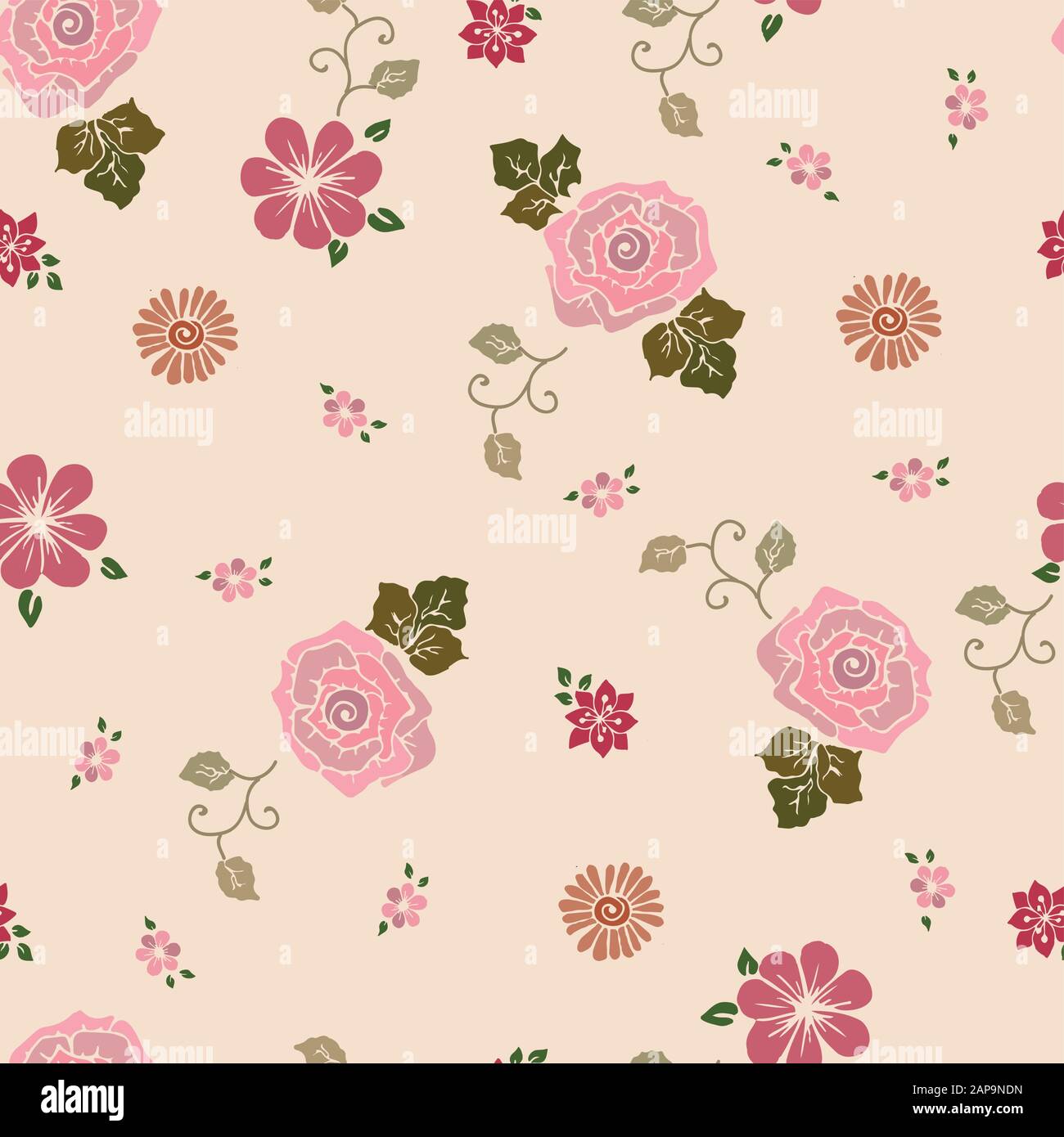 Motivo floreale rosa senza cuciture a ripetizione Illustrazione Vettoriale