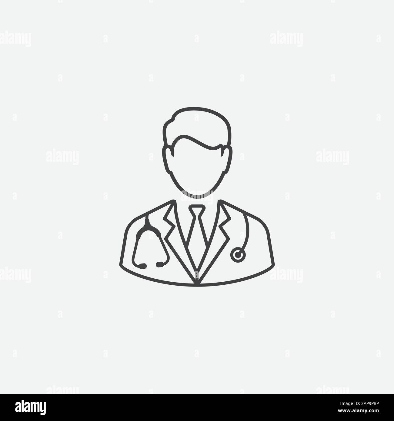 Dottore con disegno icona lineare stetoscopio, medico medico icona vettore piatto per applicazioni e siti web, medico illustrazione logo Illustrazione Vettoriale