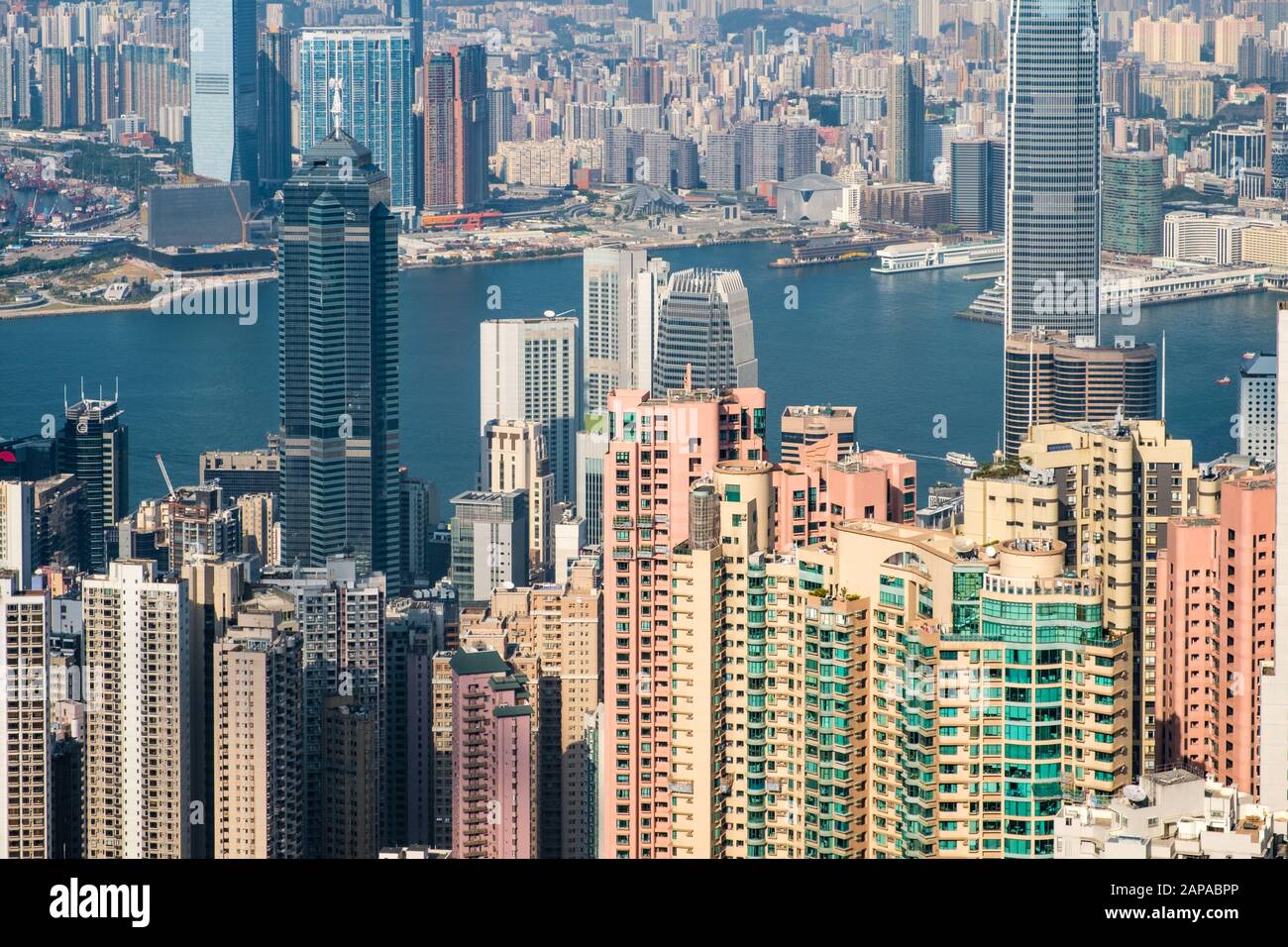 Paesaggio urbano di HongKong, l'antenna dello skyline di Hong Kong - Foto Stock