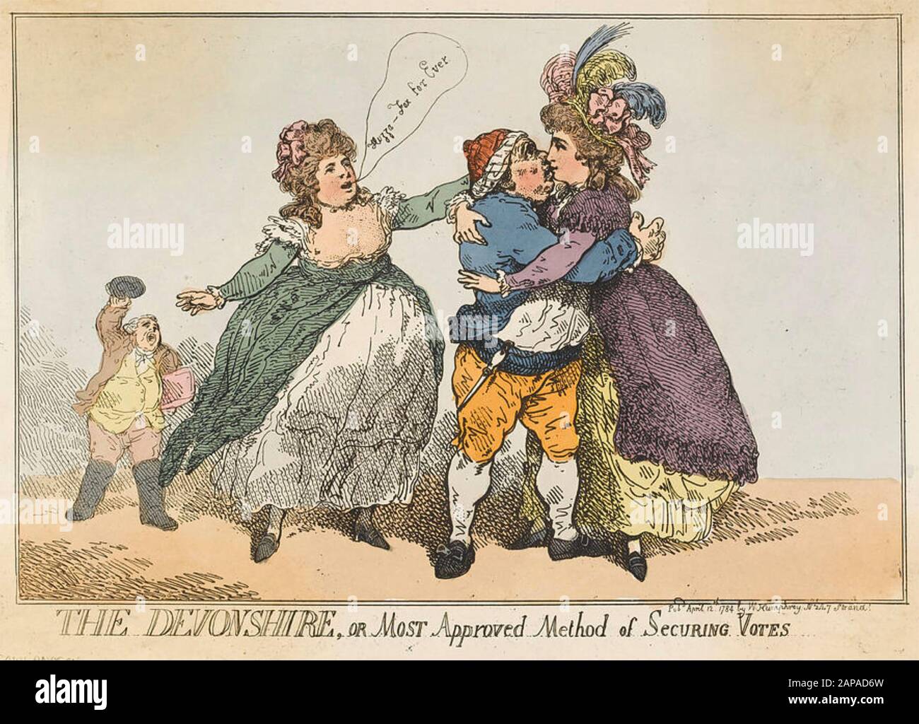 GEORGIANA CAVENDISH, Duchessa del Devonshire (1757-1806) un fumetto del 1784 di Thomas Rowlandson che adora i suoi metodi di electioneering. Foto: BIPS Foto Stock