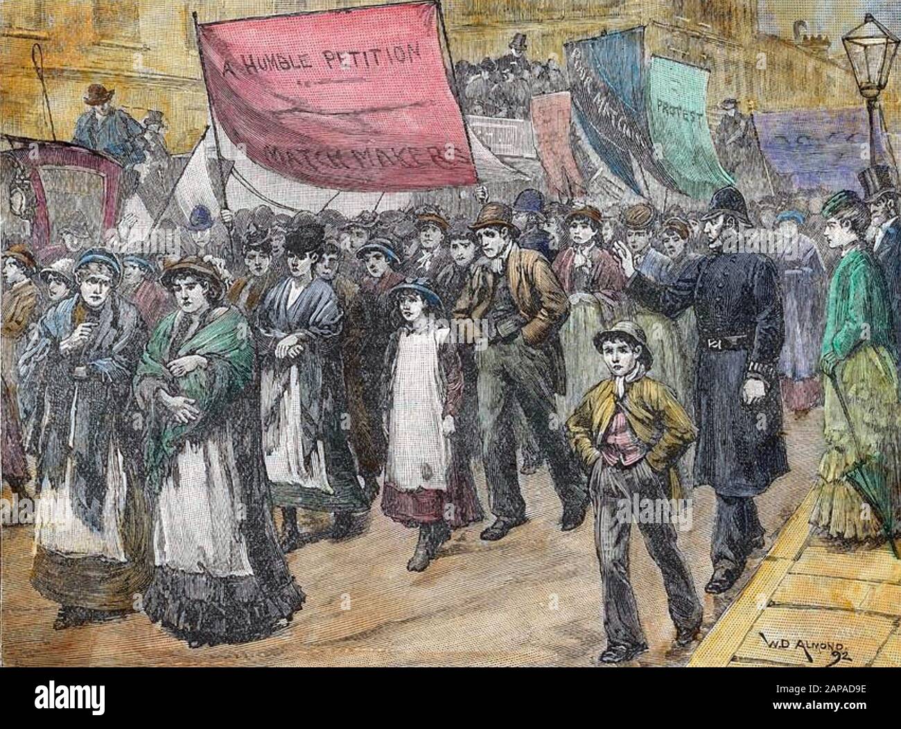 MATCHGIRLS STRIKE 1888. Lavoratori della fabbrica Bryant & May a Bow, Londra est, marzo a Westminster Foto Stock