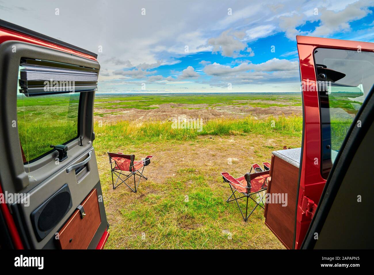 Van Life Al Badlands National Park, South Dakota. Foto Stock