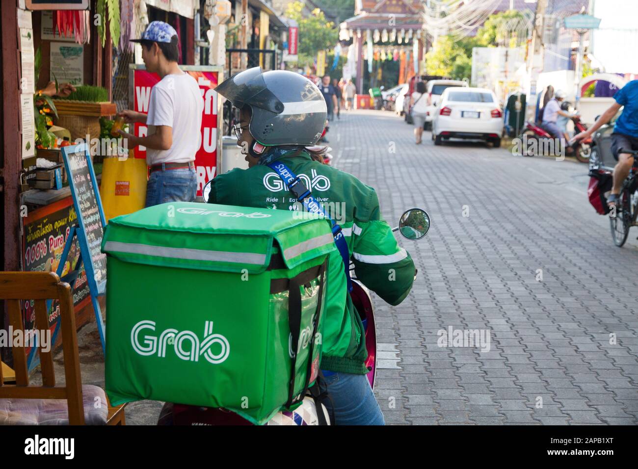 Chiang mai Grab consegna moto da lavoro Thailandia Chiang mai Foto Stock