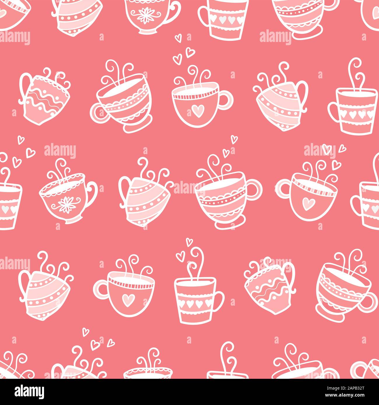 Cute drawed caffè tazze modello continuo, doodle sfondo, grande per tessile, banner, sfondi, wrapping - disegno vettoriale Foto Stock