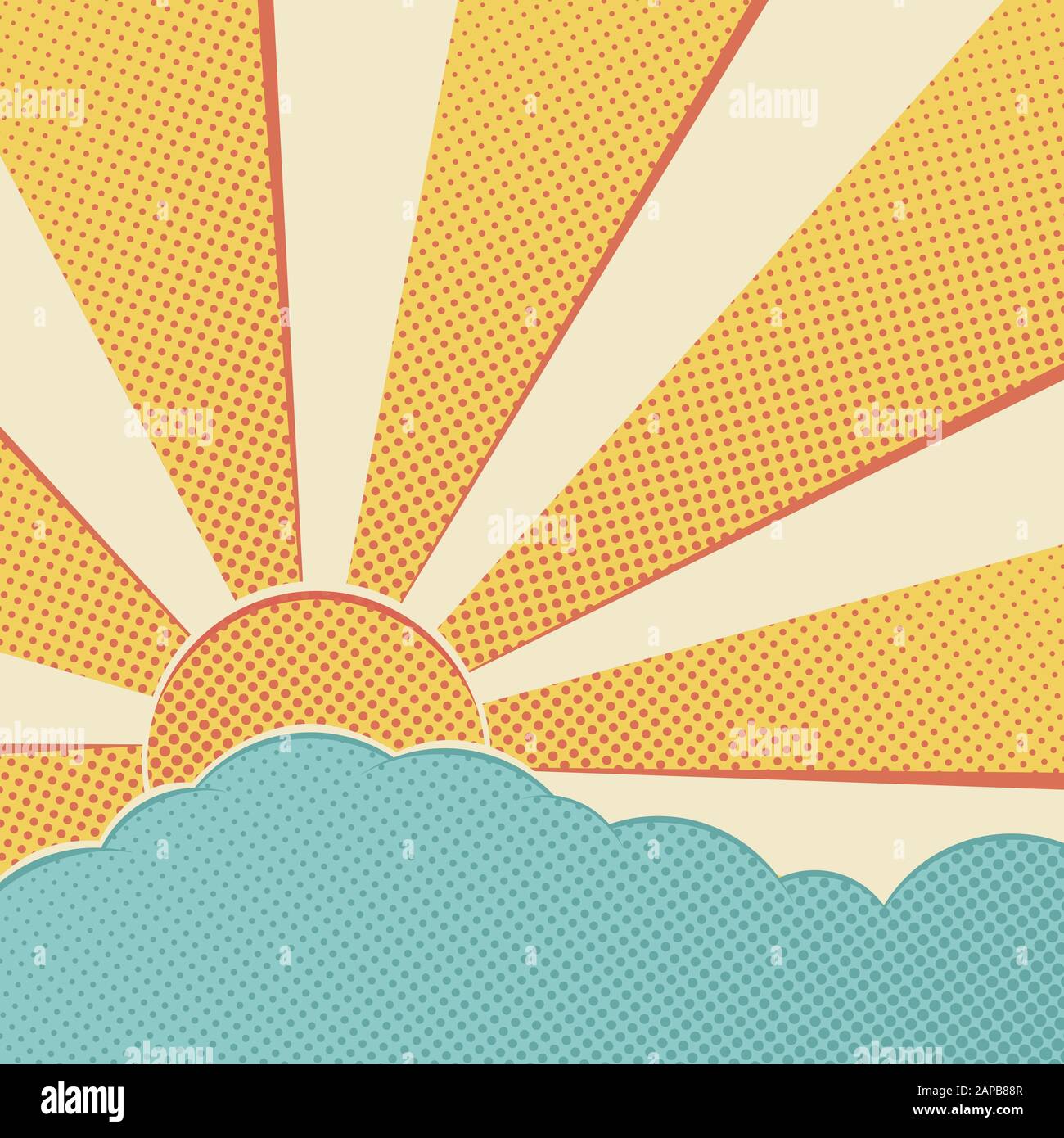 Sole nel cielo fumetto pop art sfondo. Illustrazione del vettore. Illustrazione Vettoriale