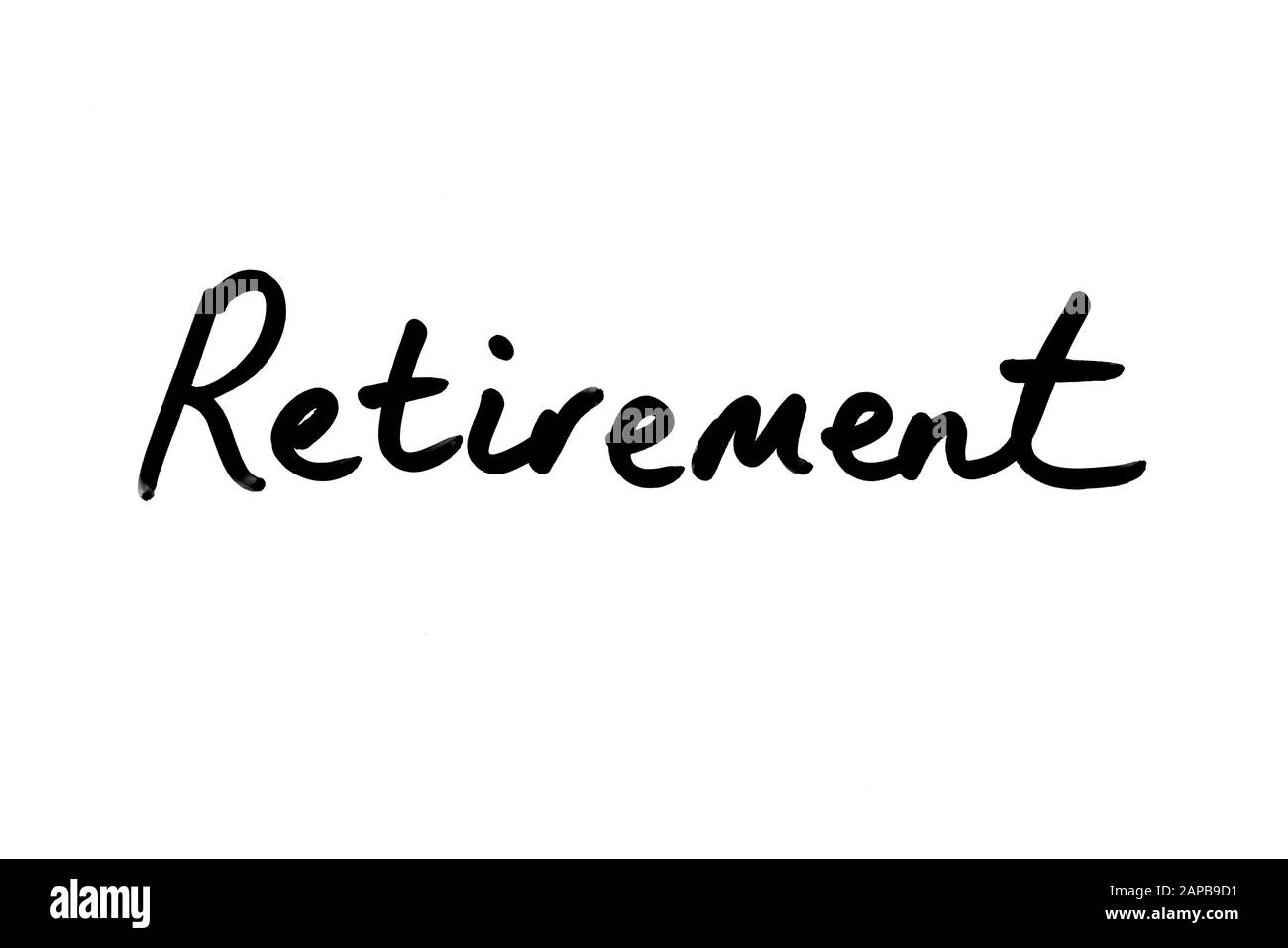 Pensione manoscritta su sfondo bianco. Foto Stock