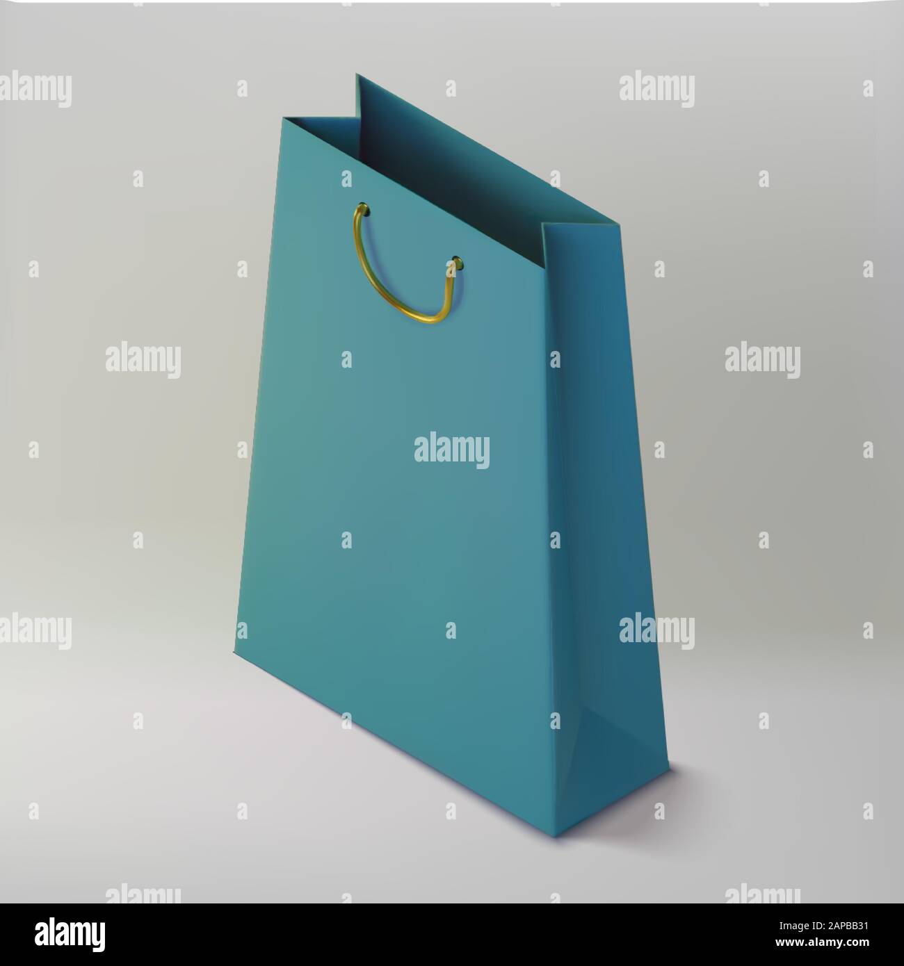 Carta realistico shopping sacchetto blu. Pacchetto isometrico mockup per acquisti. Borsa 3d ICON.Template per prodotti, banner web e volantini. Vettore Illu Illustrazione Vettoriale