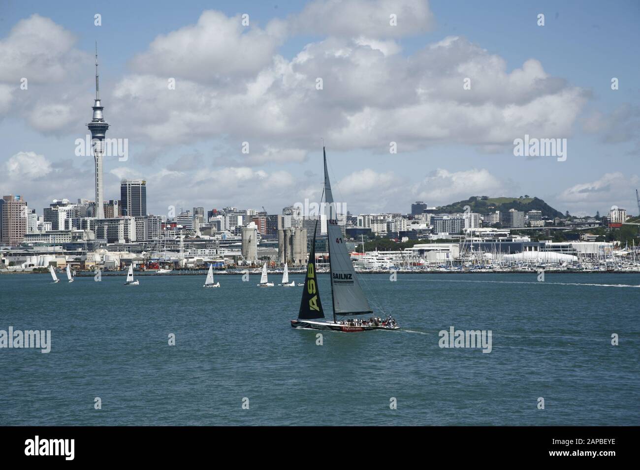 Affacciato sul porto di Waitemata, nel centro di Auckland, dalla North Shore, Nuova Zelanda. Foto Stock