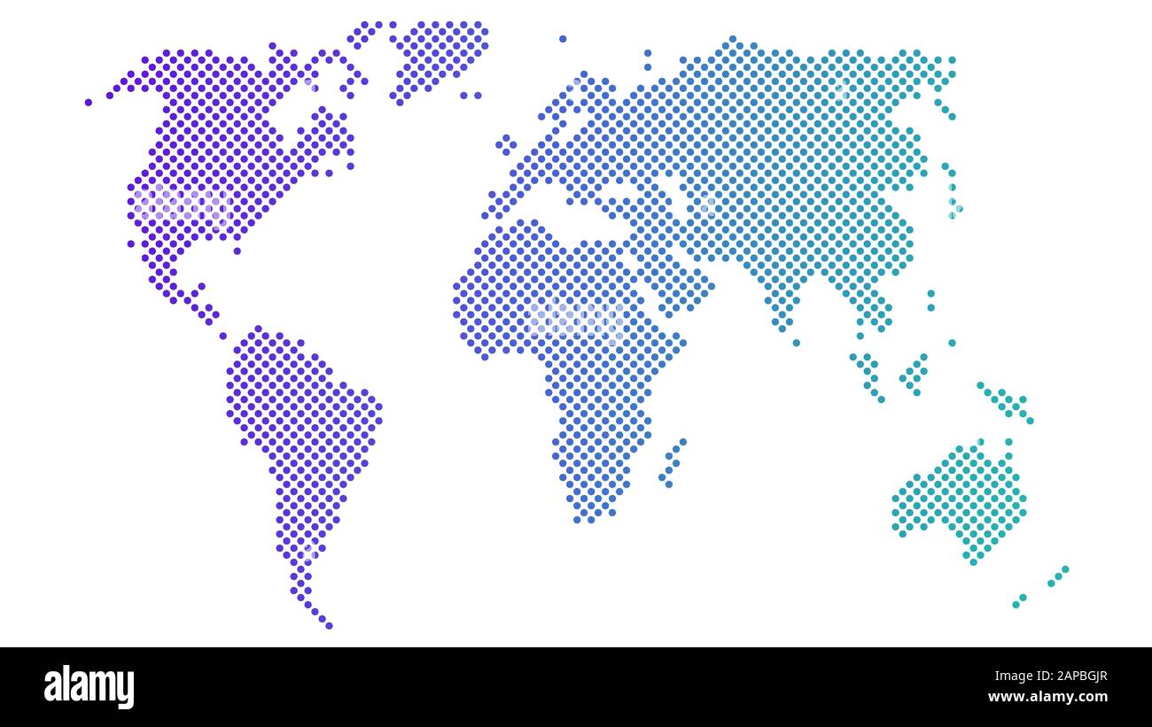 I continenti della terra sono coperti con punti. Questi possono essere posizioni o collegamenti di partner commerciali. Lo sfondo è bianco neutro. Foto Stock