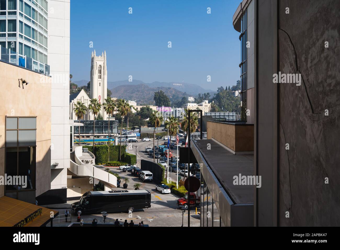 Insegna di Hollywood e centro DI LOS ANGELES Foto Stock