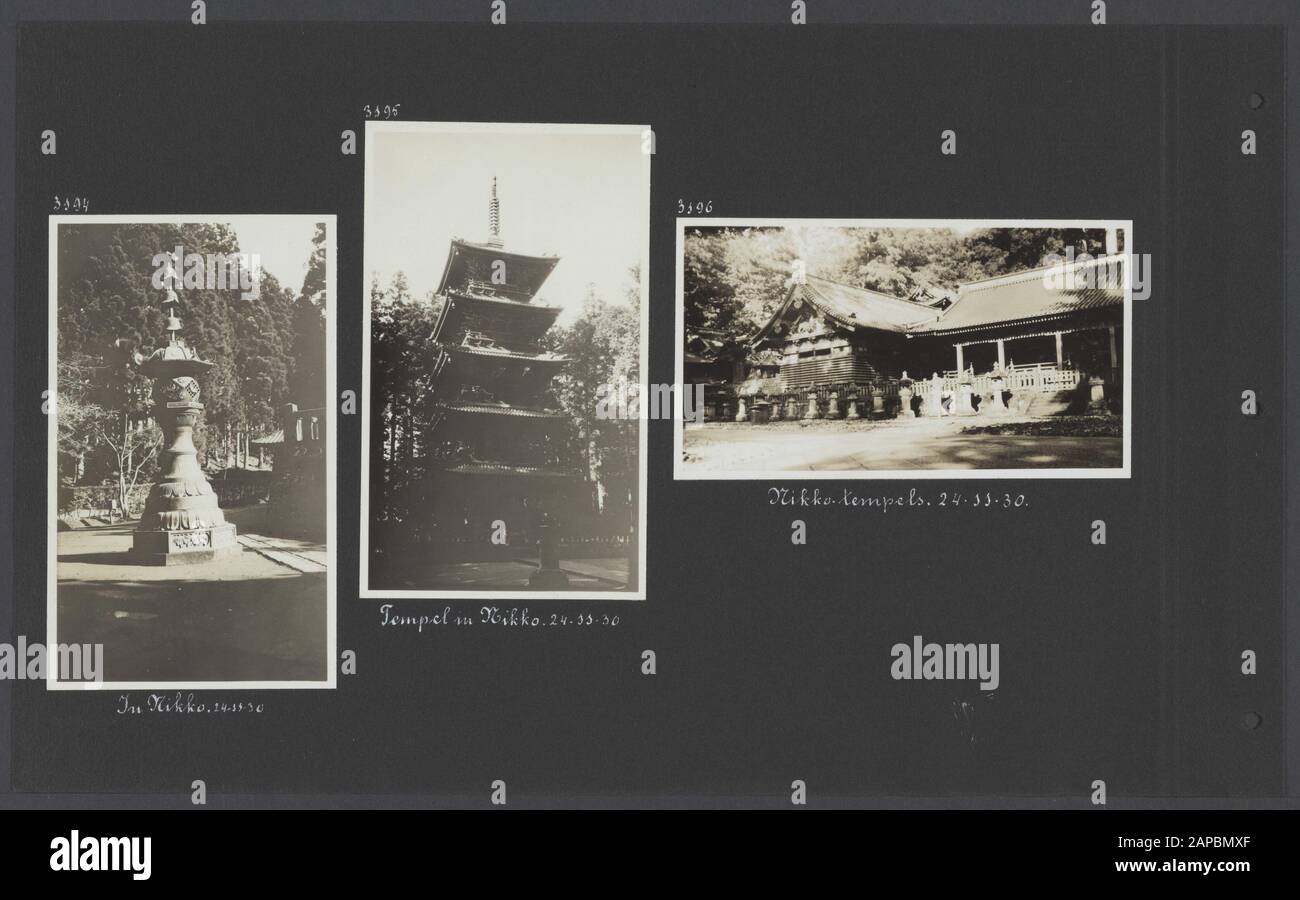 Photoalbum Fisherman: Dutch East Indies, China, Japan, Netherlands, Switzerland, 1930 Descrizione: Albumblad Con Tre Foto. Sinistra, centro e destra: Templi a Nikko in Giappone Data: 1930/11/24 luogo: Giappone, Nikko Parole Chiave: Templi Foto Stock
