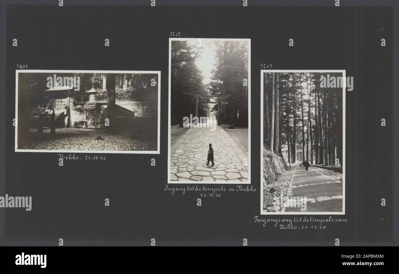 Photoalbum Fisherman: Dutch East Indies, China, Japan, Netherlands, Switzerland, 1930 Descrizione: Albumblad Con Tre Foto. Sinistra, centro e destra: Templi a Nikko in Giappone Data: 1930/11/24 luogo: Giappone, Nikko Parole Chiave: Templi Foto Stock