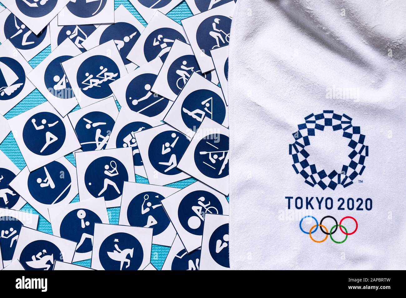 TOKYO, GIAPPONE, GENNAIO. 20. 2020: Icone di tutti gli sport nel gioco olimpico estivo Tokyo 2020 Foto Stock