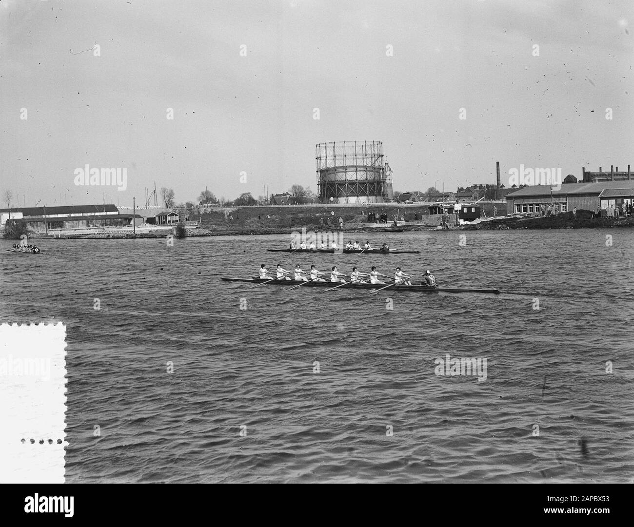Women's rowing Champion of Amstel circa 4 km Data: 25 april 1954 luogo: Amstel, Noord-Holland Parole Chiave: Ladies, Champion, rowing Nome personale: Amstel Foto Stock