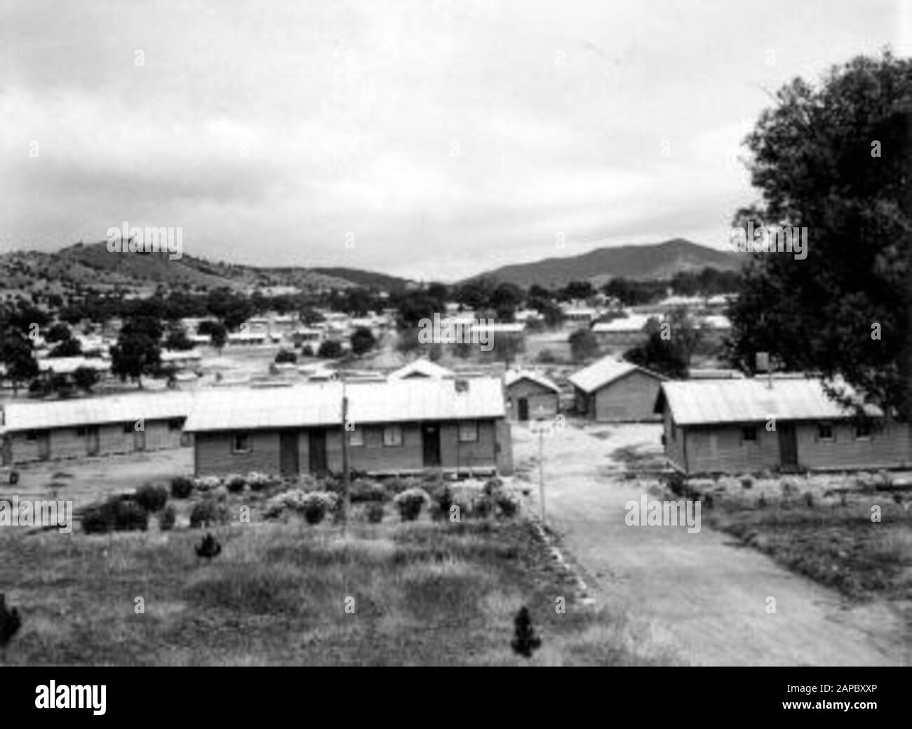 Campo immigrato Bonegilla, con in primo piano Il Blocco 4, dove gli italiani si sono smilati. Australia 1954 Foto Stock