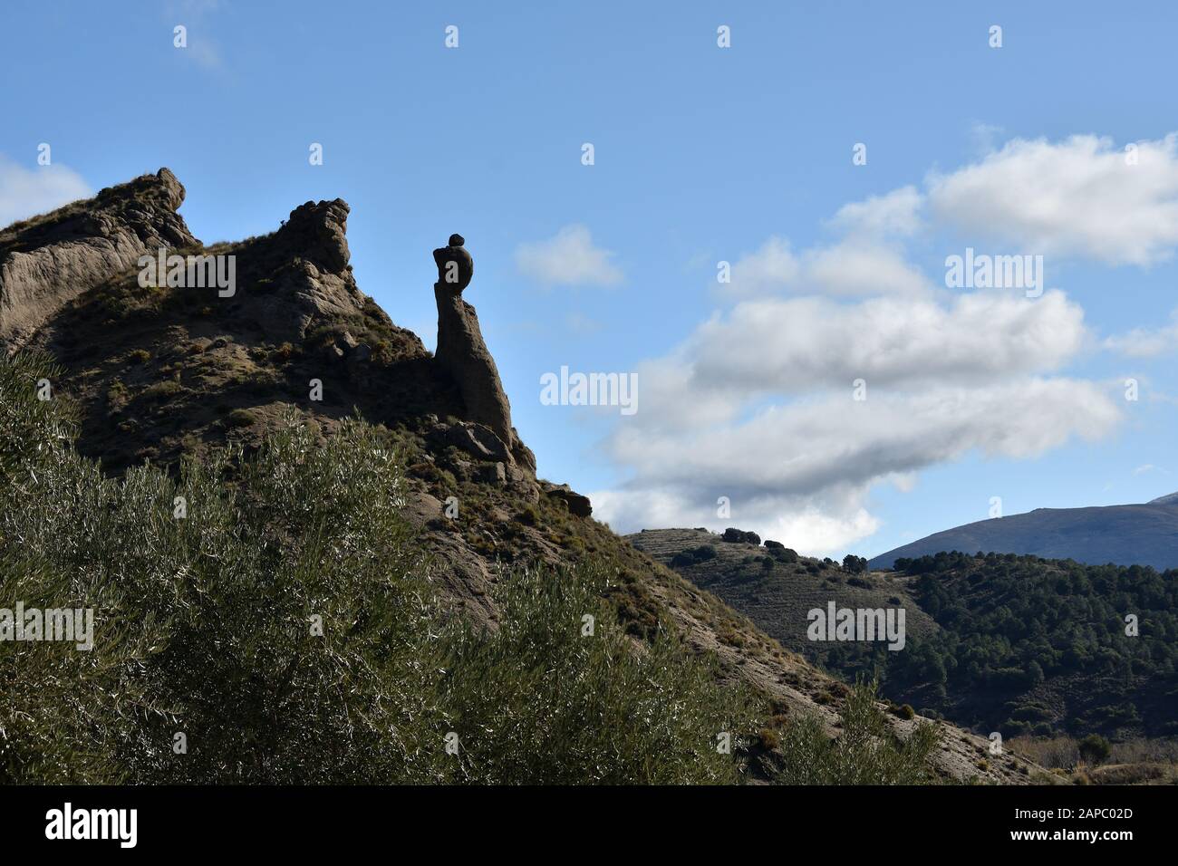 'El Fraile': Formazione naturale originata dall'erosione del vento che ha scolpito la roccia per dargli questa forma, icona di Beas de Granada Foto Stock
