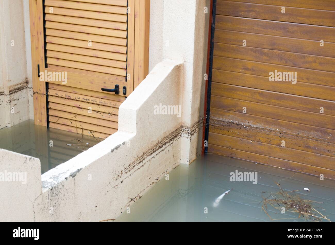 Tavernes de la Valldigna, Valencia, Spagna, 22 gennaio 2020. L'acqua di mare inonda le strade della città, un pesce morto alla porta di una casa. Credit: Salva Garrigues)/ Alamy Live News Foto Stock