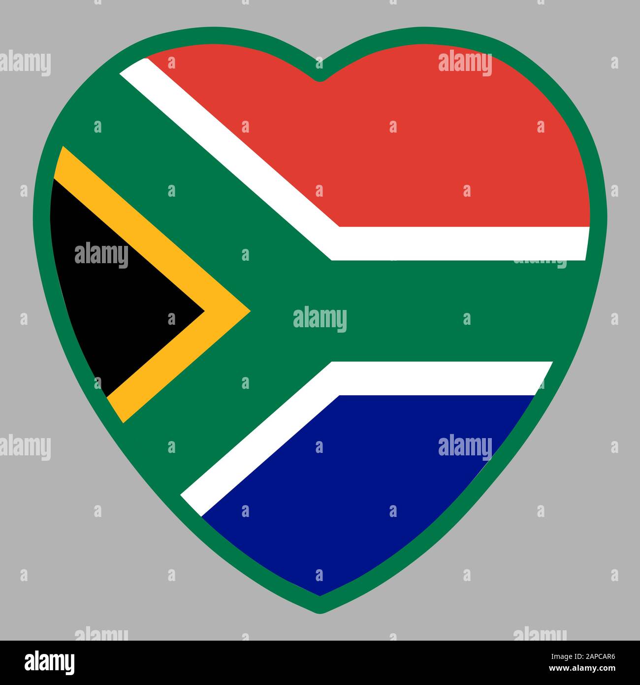 Bandiera del Sud Africa nel vettore a forma di cuore Illustrazione Vettoriale