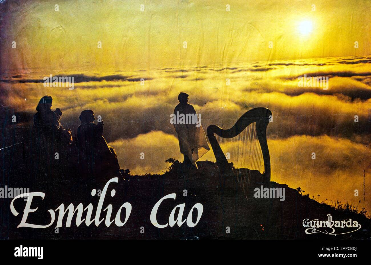 Emilio Cao, musicista folk galiziano promo 1980 poster Foto Stock