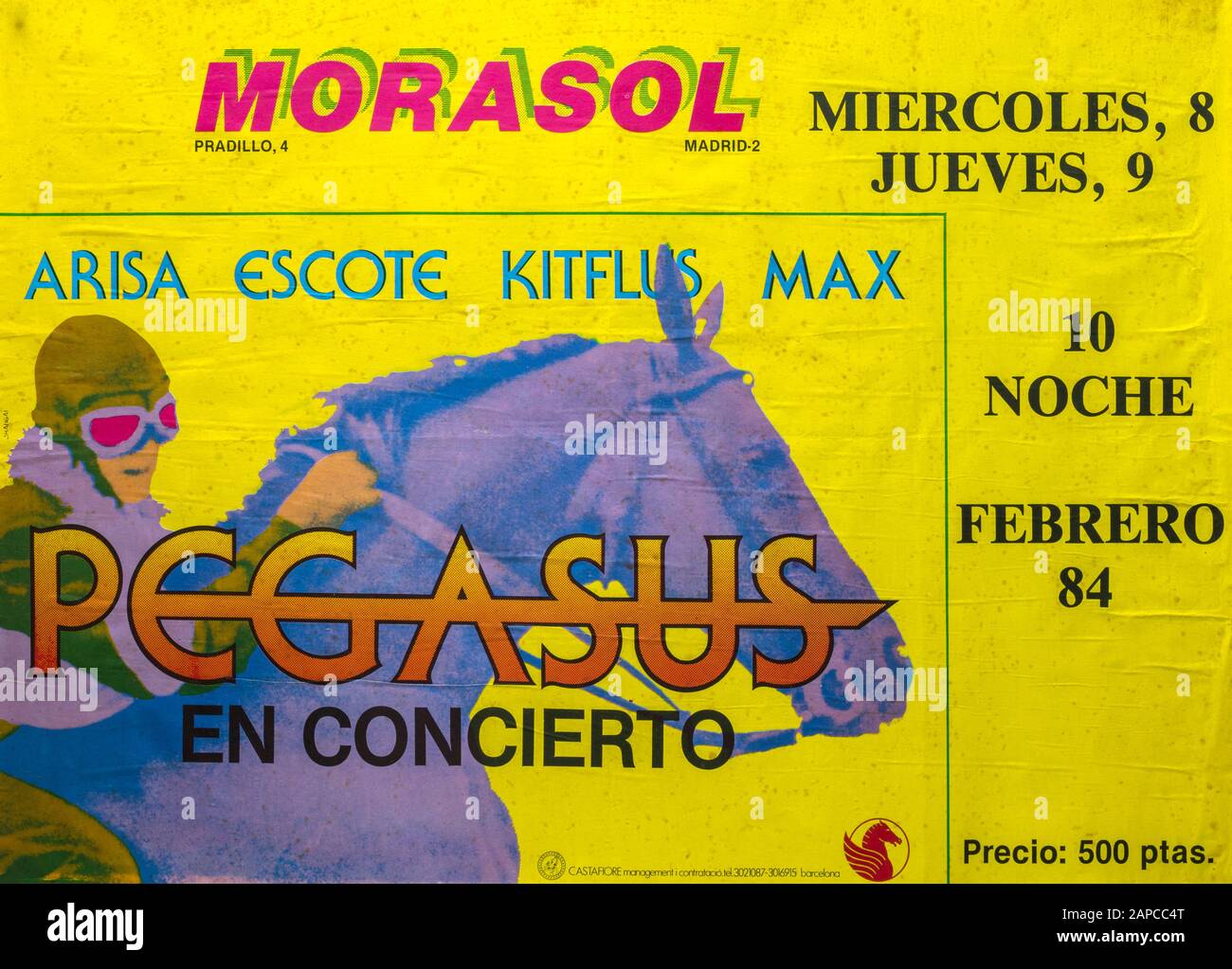 Pegasus en concierto, Sala Morasol, Madrid 1982, manifesto del concerto musicale Foto Stock