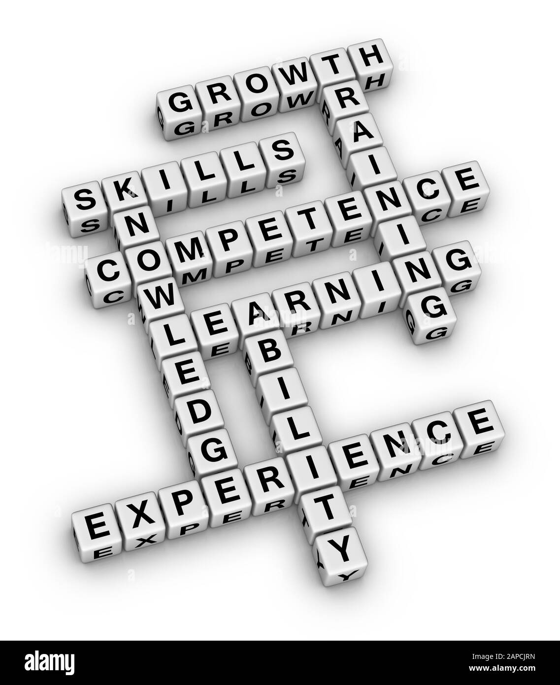 Concetto Di Personal Soft Skills Word Cloud. 3D cubi cruciverba puzzle su sfondo bianco. Foto Stock