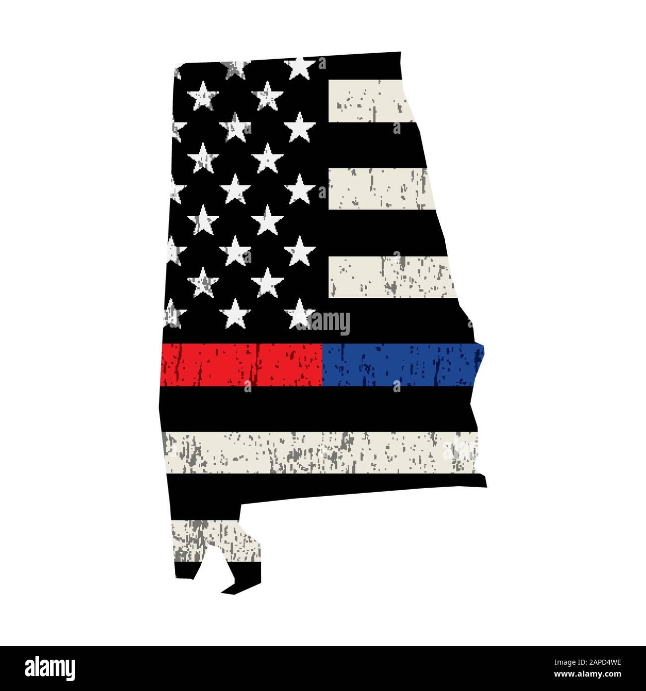Una bandiera americana nella forma dello stato della polizia dell'Alabama e l'illustrazione del supporto del pompiere. Vector EPS 10 disponibile. Illustrazione Vettoriale