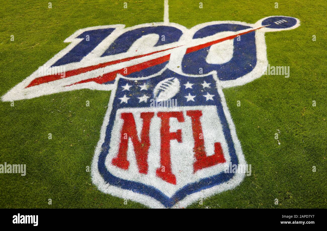 NFL logo allo stadio Levi's durante il campionato NFL NFC tra il San Francisco 49ers e Green Bay Packers, domenica 19 gennaio 2020, a Santa Clara, California (Photo by IOS/ESPA-Images) Foto Stock
