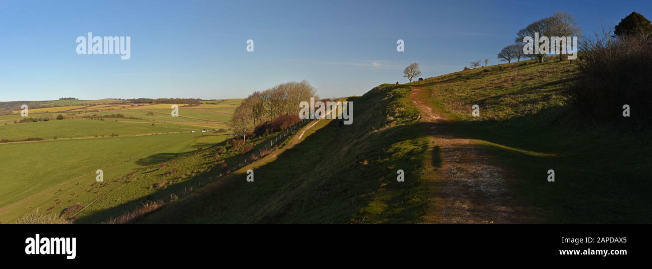 Cissbury Ring Iron Age Fort collina e Neolitico miniere di selce vicino Worthing, West Sussex, Regno Unito Foto Stock