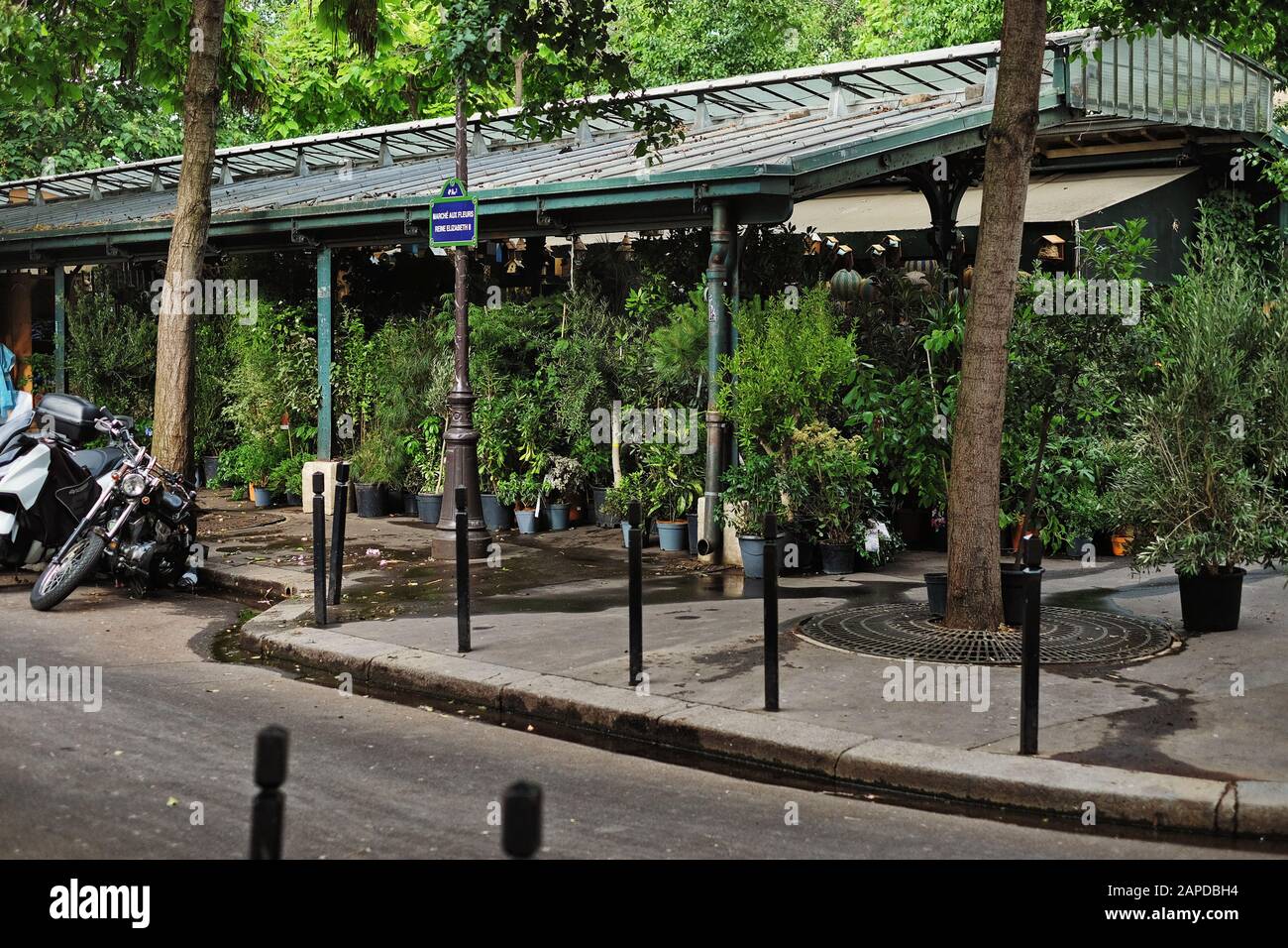 Una vista sulla strada del Marché aux Fleurs - Reine Elisabeth II Foto Stock