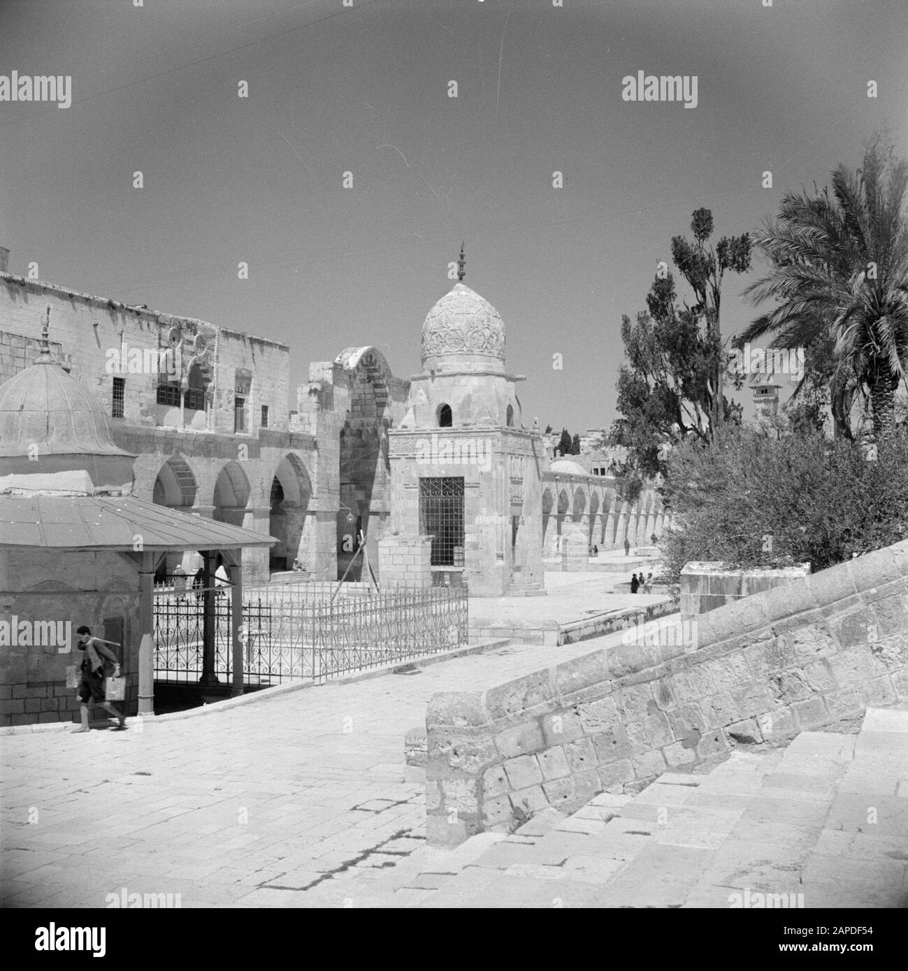 Medio Oriente 1950-1955: Gerusalemme Descrizione: Al Haram esh-sharif - Monte del Tempio con un Santuario Annotation: Al momento della registrazione questo luogo era in Giordania Data: 1950 luogo: Palestina, Gerusalemme, Giordania Parole Chiave: Architettura, santuari, Islam, cupole, muri, piazze Foto Stock