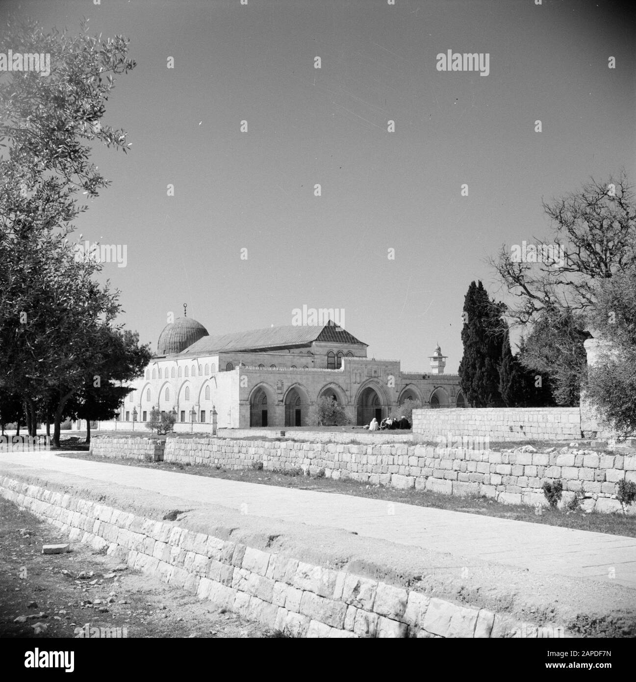 Medio Oriente 1950-1955: Gerusalemme Descrizione: Al Haram Esh-Sharif - Monte Del Tempio. Square e al Aqsa moschea con il volto del partito d'ingresso Annotazione: Al momento della registrazione questo luogo era in Giordania Data: 1950 luogo: Palestina, Gerusalemme, Giordania Parole Chiave: Architettura, Islam, cupole, moschee, mura, piazze, portali, finestre Foto Stock