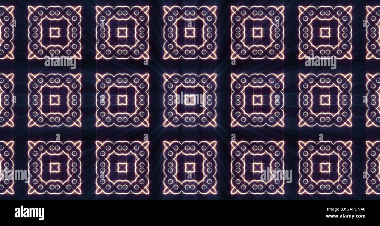 Ornate piazze ornate sfondo. Blu e giallo caldo, colori arancio. Raggi provenienti dal centro Foto Stock